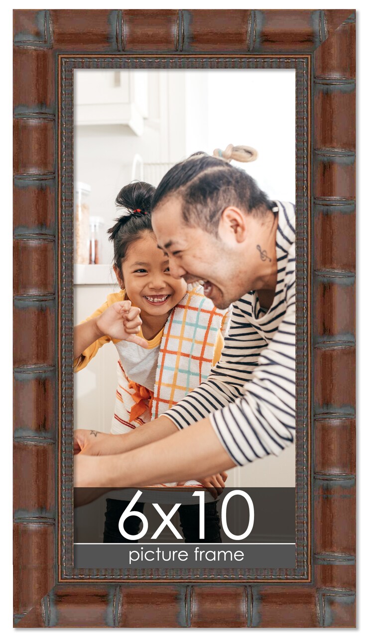 6x10 Wide Bamboo Picture Frame with UV-Resistant Acrylic & Acid Free Backing, Available in 4 Finishes - Brown, Black, Silver, and Natural